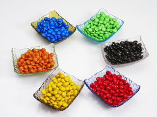 multi color of coated chocolate  on the plate