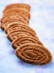 ear shape of cookies on the blue background