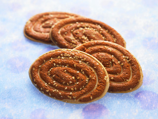 ear shape of cookies on the blue background