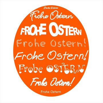 Orangefarbenes gro&szlig;es Osterei mit Schriftz&uuml;gen "Frohe Ostern"