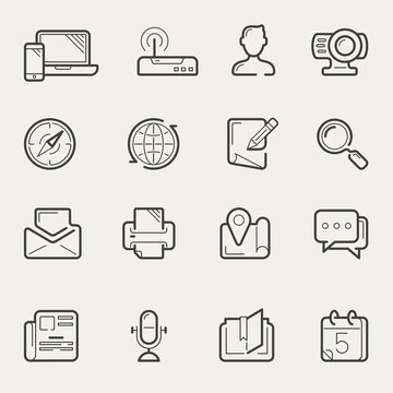 Internet communication and social media line icons