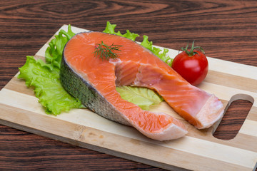 Raw salmon steak