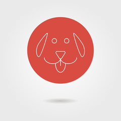 white outline dog icon in circle with shadow