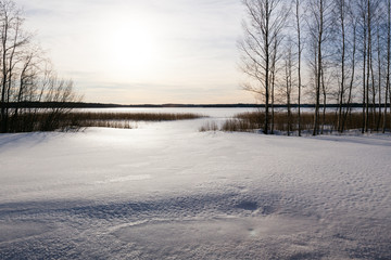Winter landscape with lake