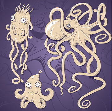 Fototapeta Deep sea monsters. Vector illustration