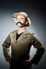 Man in safari hat in hunting concept