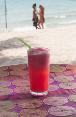 Watermelon shake on tropical beach