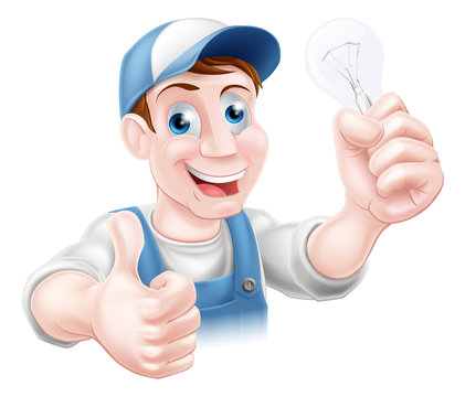Thumbs up electrician light bulb