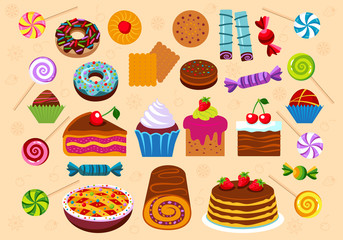 Pastry and dessert icon set.