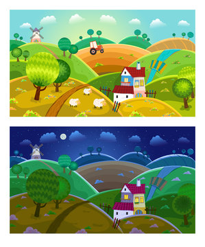 Rural landscape. Day and night.