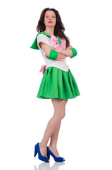 Female model in cosplay costume isolated on white