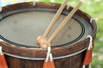 ancient medieval drum with Sheepskin