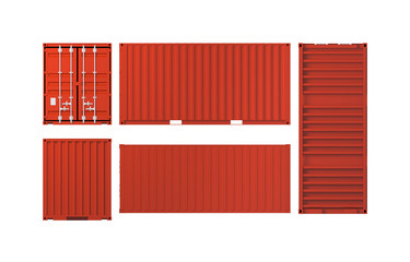 Projections of red cargo container isolated on white