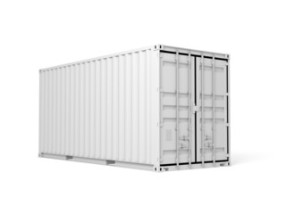 White cargo container isolated on white background - obrazy, fototapety, plakaty