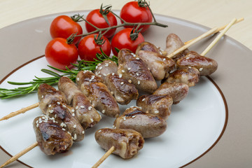 Grilled chicken hearts barbecue