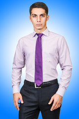 Male model with shirt isolated on white