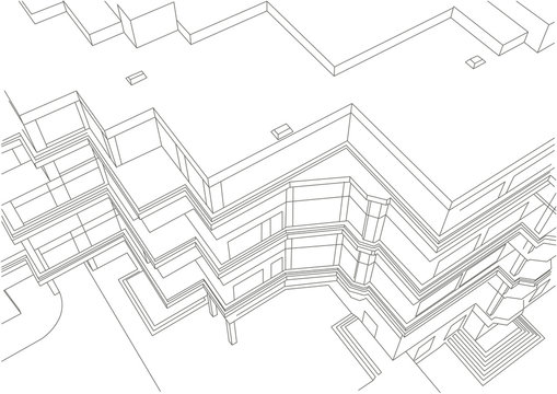 architectural linear sketch of building