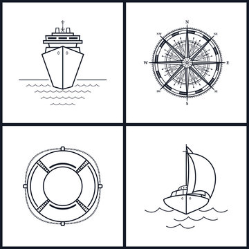 Set of maritime icons, vector illustration