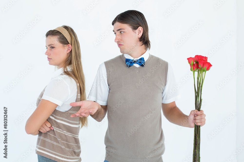 Aufkleber geeky hipster couple not talking after argument