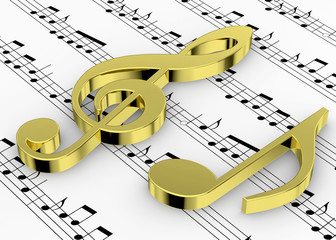 Treble Clef and note on Pentagram - 3D