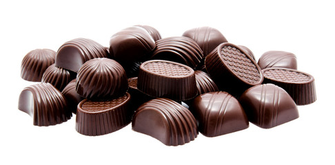 Assortment of chocolate candies isolated on a white
