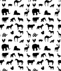 Seamless animals  silhouettes monochrome pattern