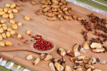 nuts, cloves, star anise and pink peppercorn