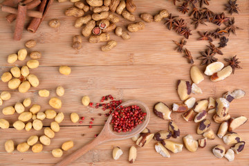 nuts, cloves, star anise and pink peppercorn