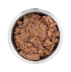 Beef dog food in large bowl
