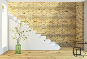 Brickwall And Stairs With Plant