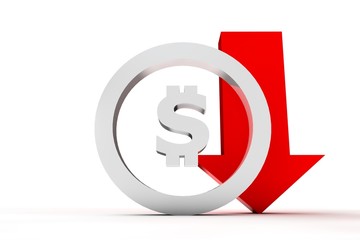 3d sign dollar down in silver