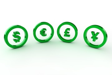 dollar euro pound yena in green 3d