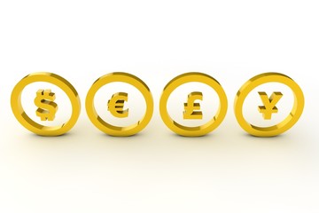 dollar euro pound yena in gold 3d