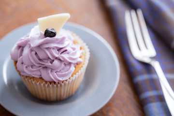 Blueberry cupcake with mascarpone cream