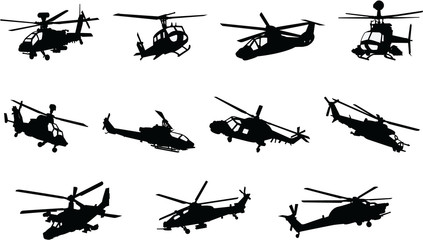 Fototapeta na wymiar The set of Military Helicopter silhouette