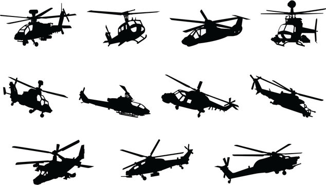 The set of Military Helicopter silhouette