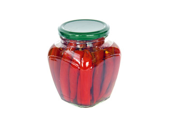 red hot chilli pepper paprika preserved canned in glass pot