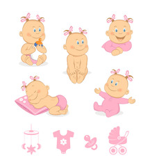 Happy baby girl and baby icons vector set