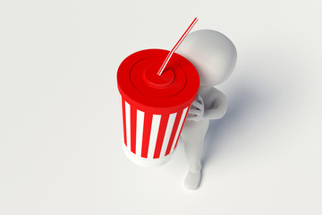 Cinema cola cup with stripes and straw.