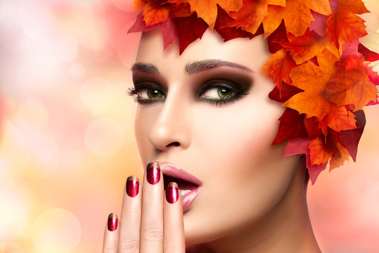 Fall Fashion Makeup and Nail Art Trend. Beauty Fashion