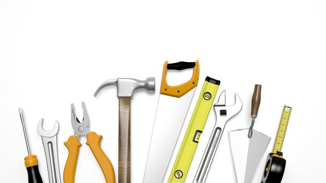 Various tools isolated on white background