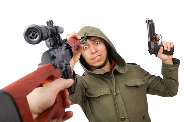 Man with a gun isolated on white