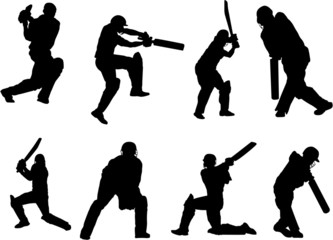 The set of cricket player silhouette