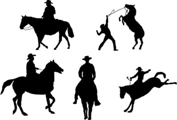 Set of 5 cowboy silhouettes