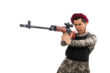 Soldier with a weapon isolated on white