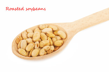 Soy beans fried in a spoon isolated on white