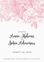 Vector vintage floral wedding invitation.