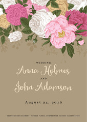 Vector vintage floral wedding invitation.