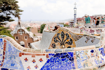 Details on ceramic in the famous park Guell