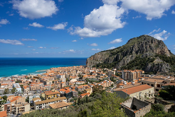 Fototapeta na wymiar Bay in Cefalu Sicily city and hill